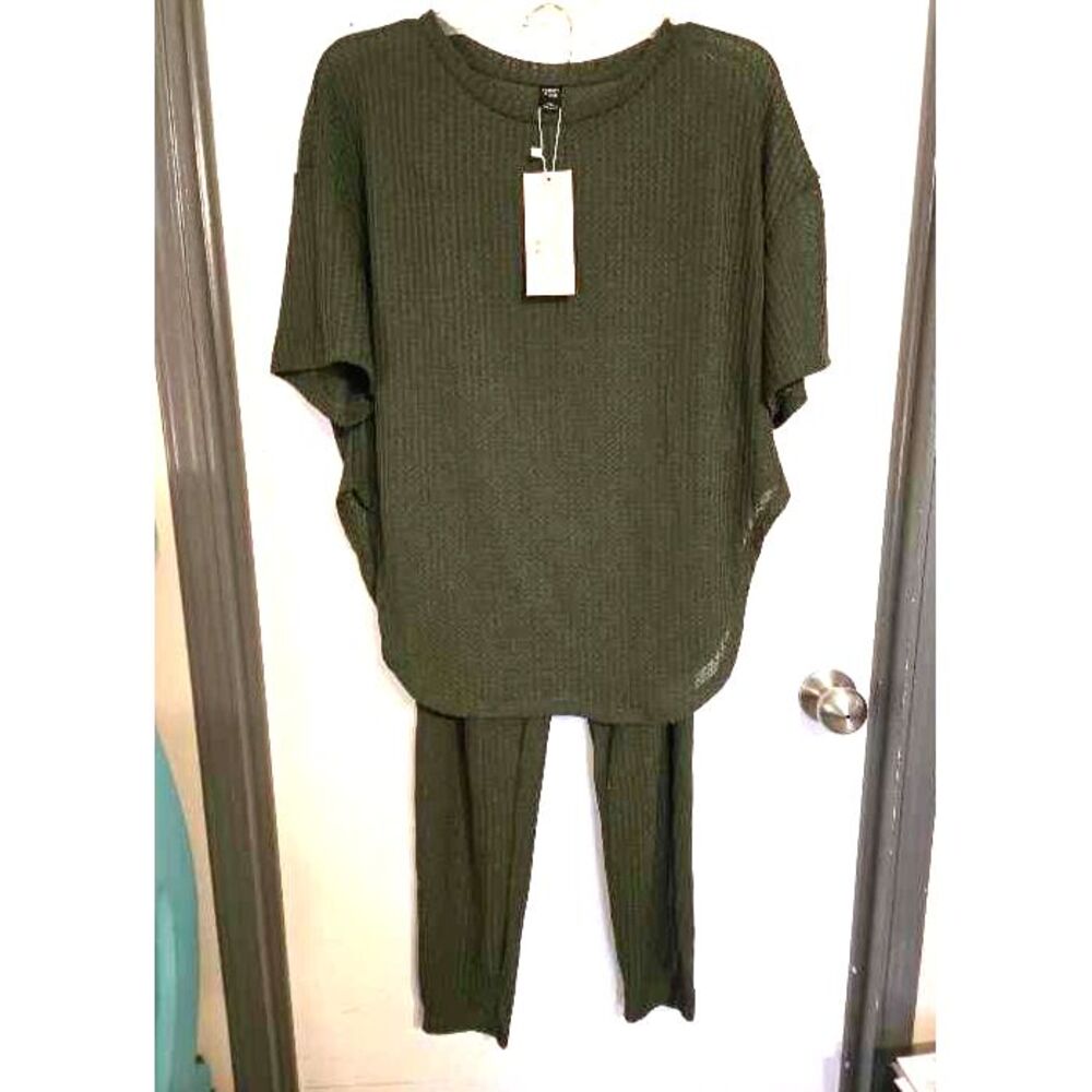 EMERY ROSE WOMENS GREEN WAFFLE WEAVE PAJAMA SET SIZE 2X NEW W/TAGS